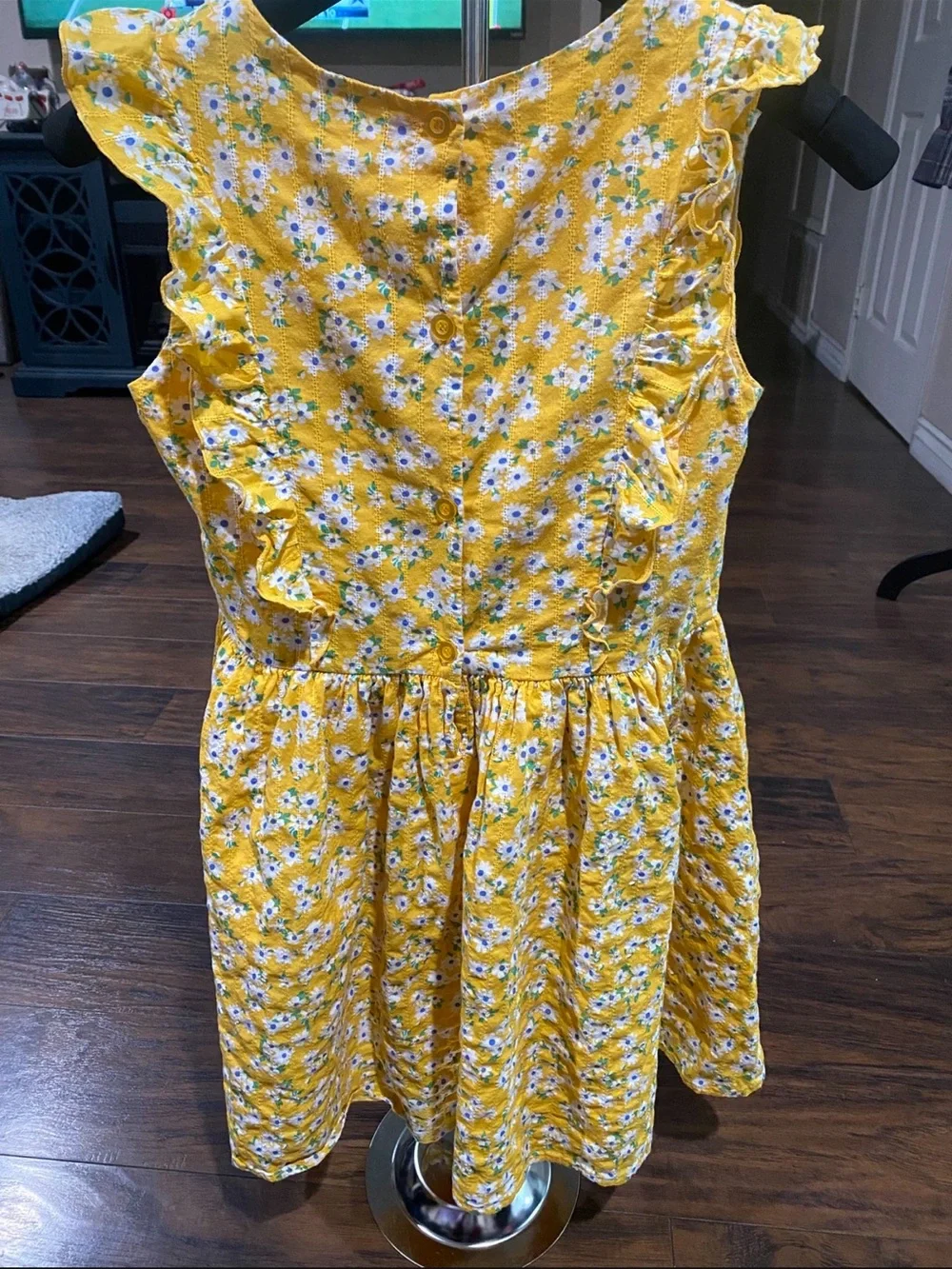 Zunie Yellow Floral Ruffle Sundress with White & Blue Flowers